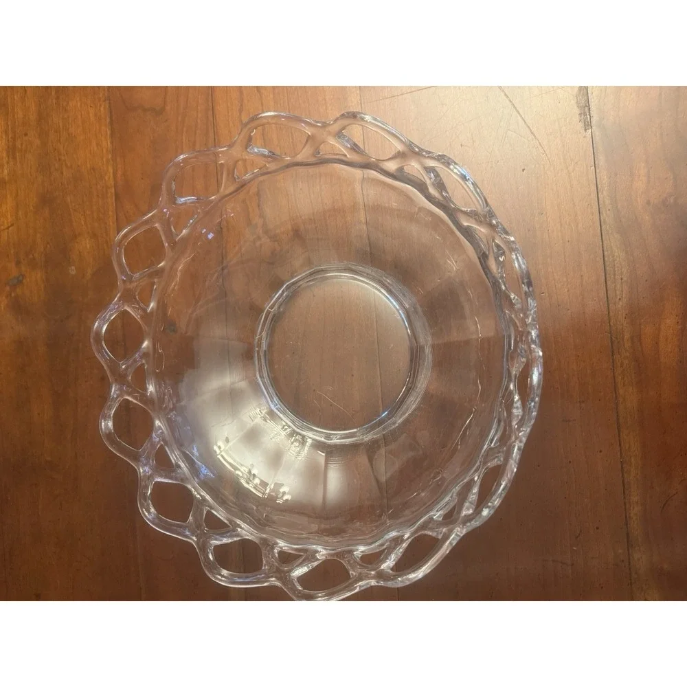Vintage Clear Imperial Glass Bowl Crocheted Crystal‎ Open Lace Rim Edge